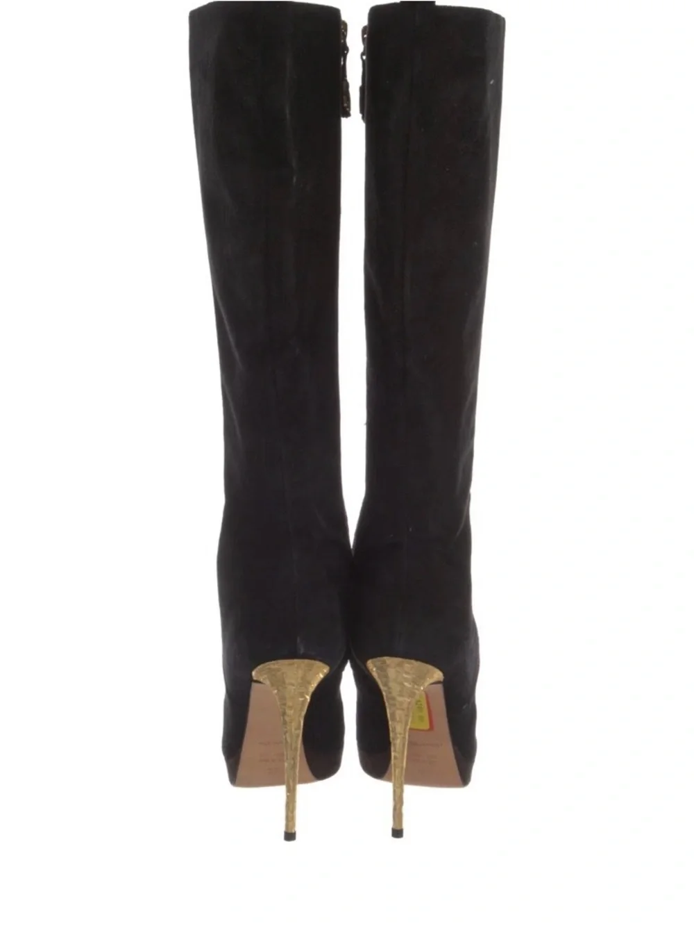 DSQUARED2 Black Suede Over-the-Knee Boots with Gold Stiletto Heel